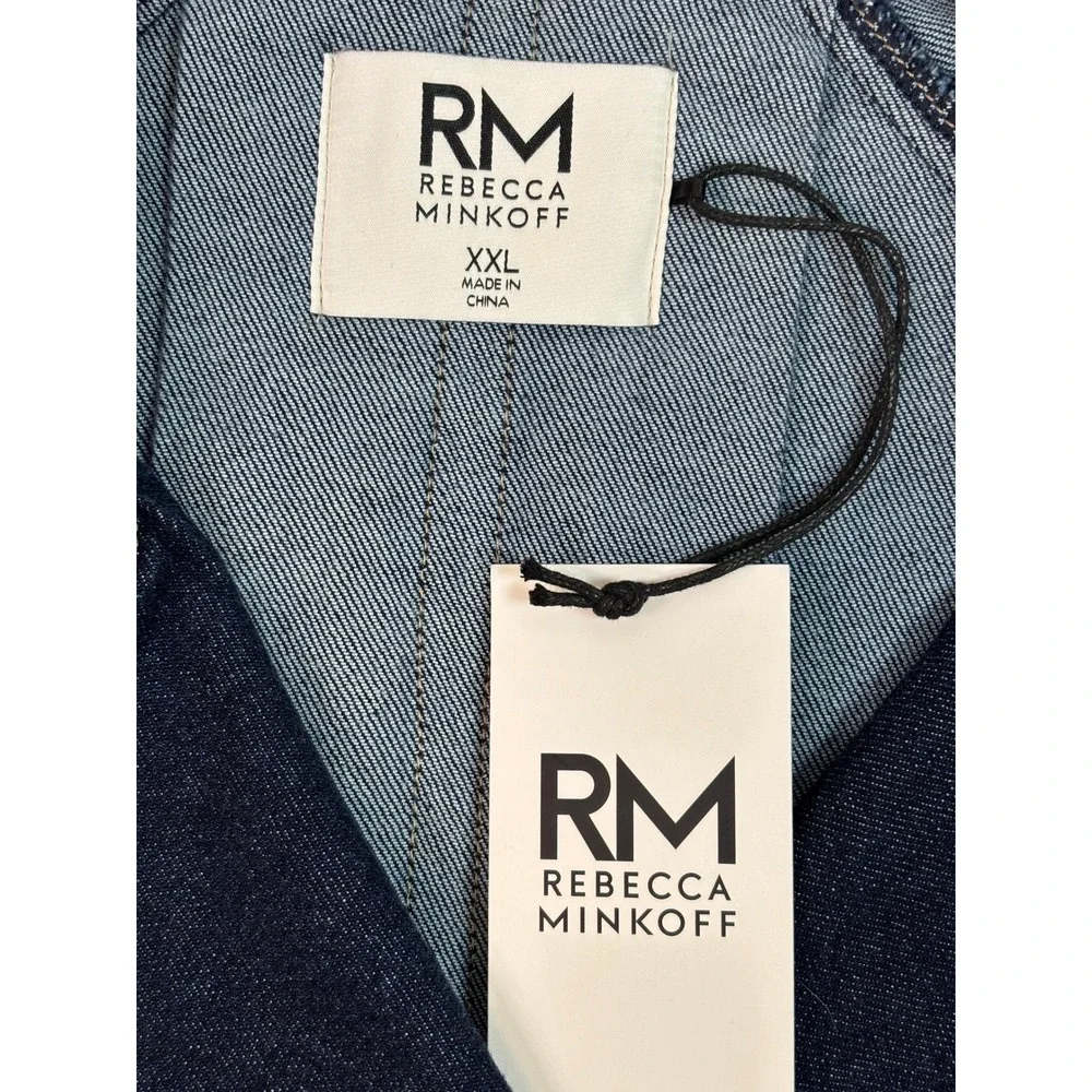Rebecca Minkoff Denim Jacket XXL Dark Wash Blue Double Breasted Moto Women
